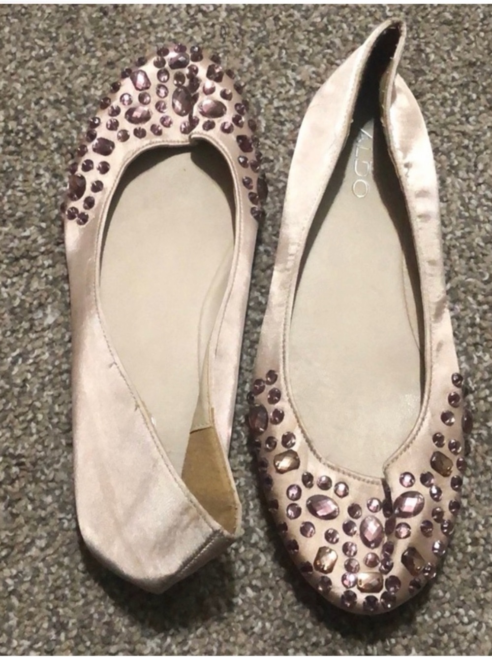 Aldo Blush Pink Jeweled Satin Ballet Flats